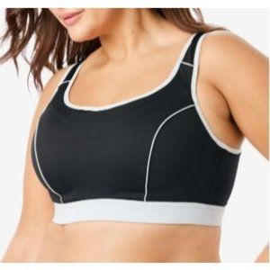 Full Beauty Sport Womens High Impact Underwire Black Maximum Sports Bra Size 48D